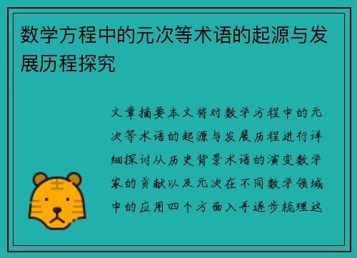 数学方程中的元次等术语的起源与发展历程探究